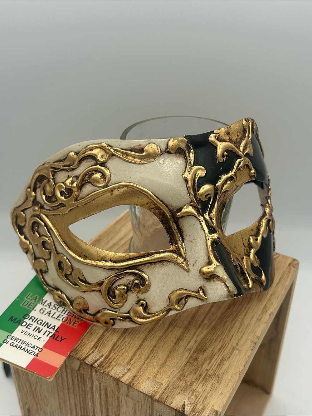 Venetian Gold and Black Half-Face Masquerade Mask - Italian Decorative Accent